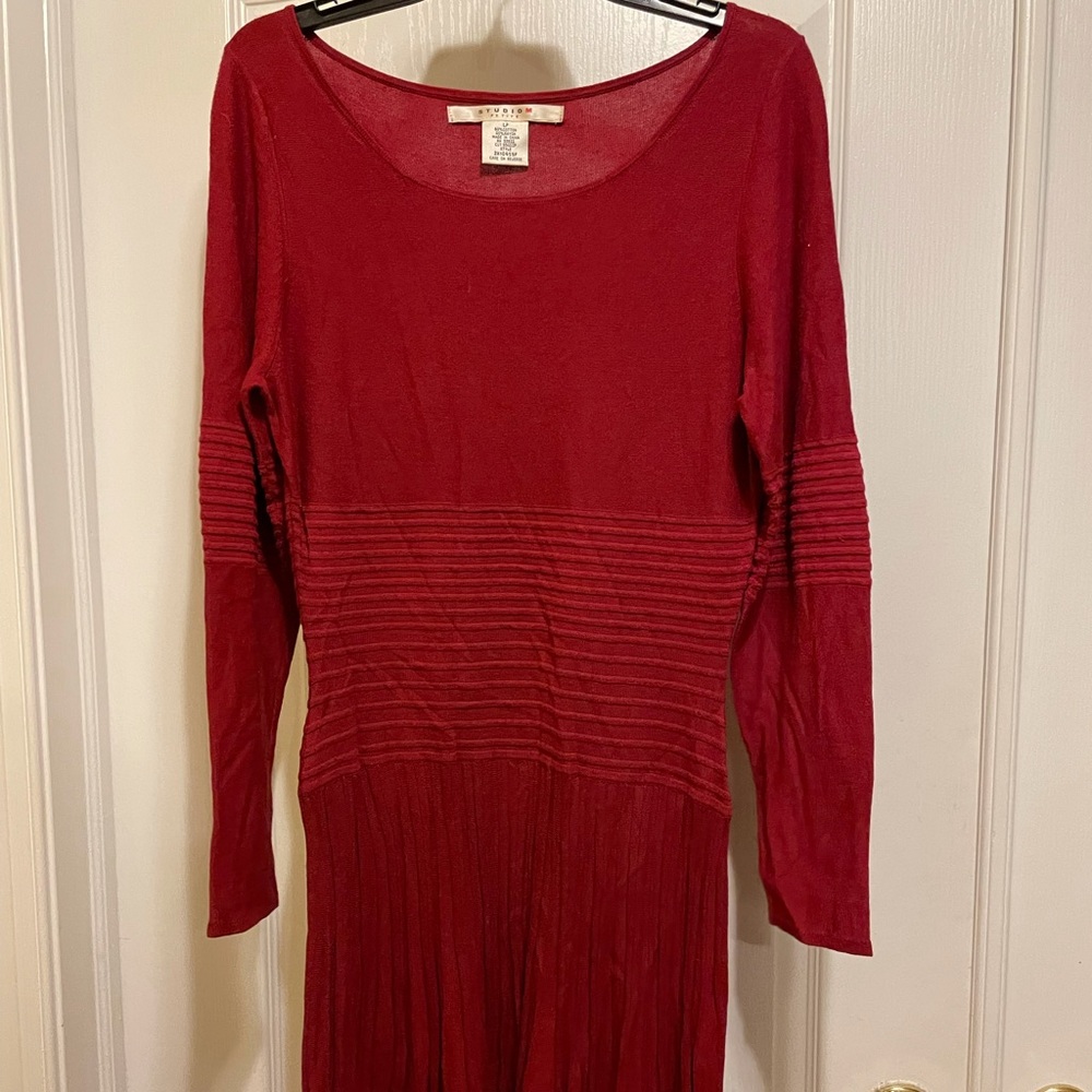 Red Knit Long Sleeve Studio M Petite Dress